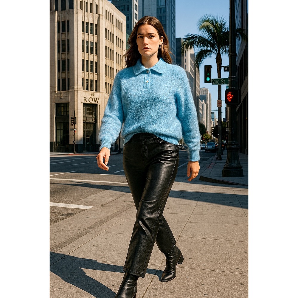 Andrifee Fuzzy Blue‎ Polo Neck Sweater XXXL